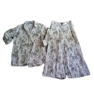 Cynthia Rowley 100% Linen Tiger Button Down Shirt Pants S Animal Print Coastal